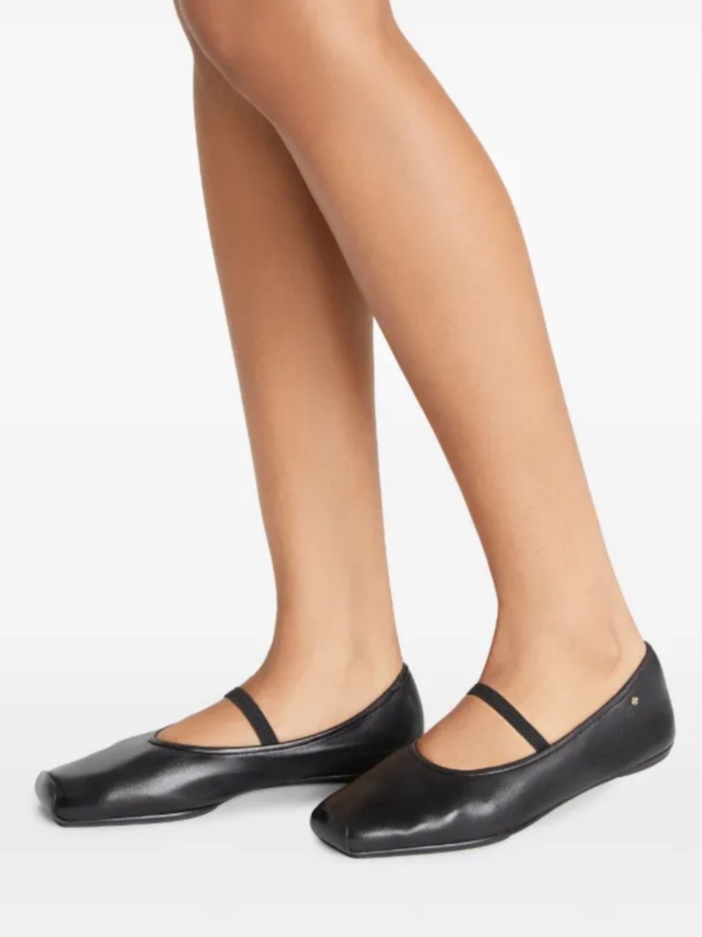 Tory Burch Flats Runway Ballet Square Toe in Black Leather